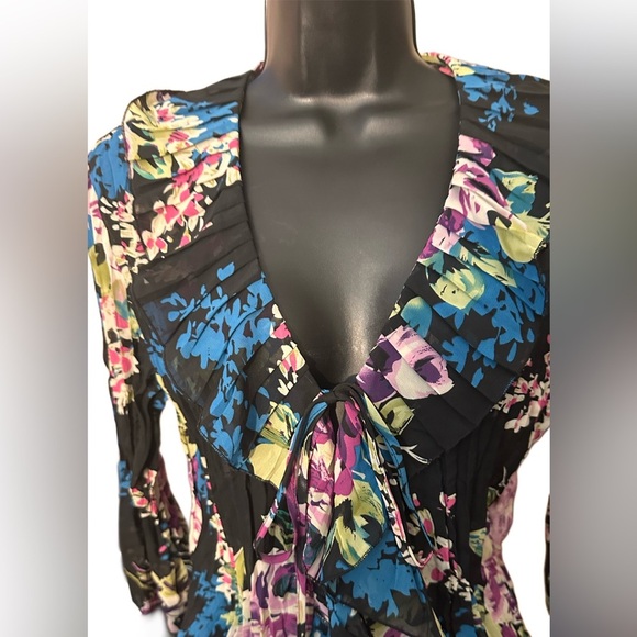 Nue Options Women’s Pleated Print 3/4 Sleeve Open Front Dress Casual Top Size M - Picture 5 of 8